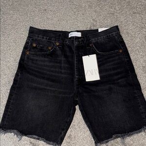 Zara Black Jean Shorts Distressed Hem